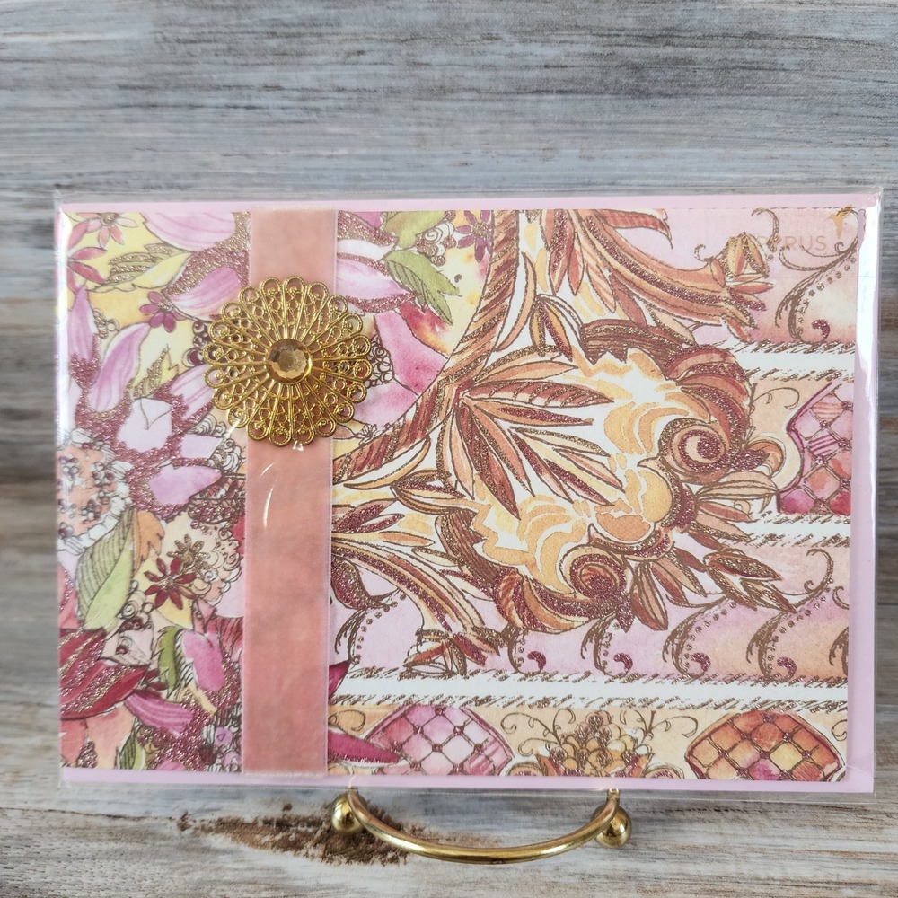 Papyrus Kristy Rice Floral Paisley Blank Greeting Card Gold Medallion Velvet